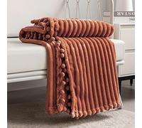 DISSA Fleece Blanket Throw Size - 51x63, Caramel - Soft, Plush, Fluffy, Fuzzy, Warm, Cozy - Perfect Throw for Couch, Bed, Sofa - with Pompom Fringe - Flannel Blanket Throw Blanket