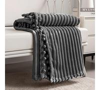 DISSA Fleece Blanket Throw Size - 51x63, Dark Grey - Soft, Plush, Fluffy, Fuzzy, Warm, Cozy - Perfect Throw for Couch, Bed, Sofa - with Pompom Fringe - Flannel Blanket Throw Blanket