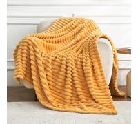 DISSA Fleece Blanket Throw Size - 60x80, Wide Stripe, Yellow - Soft, Plush, Fluffy, Fuzzy, Warm, Cozy - Perfect Throw for Couch, Bed, Sofa - Flannel Blanket Throw Blanket