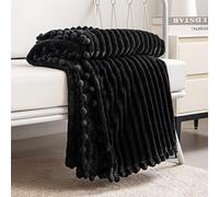 DISSA Fleece Blanket Twin 60 x 80 cm Black Soft Fluffy Warm Cosy Throw Perfect for Sofa Bed Sofa with Pom Pom Fringe