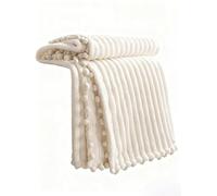 DISSA Fleece Blanket Twin Size - 51x63, Beige - Soft, Plush, Fluffy, Fuzzy, Warm, Cozy - Perfect Throw for Couch, Bed, Sofa - with Pompom Fringe - Flannel Blanket Throw Blanket
