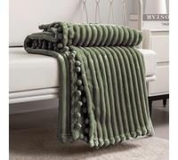 DISSA Fleece Blanket Twin Size - 51x63, Olive Green - Soft, Plush, Fluffy, Fuzzy, Warm, Cozy - Perfect Throw for Couch, Bed, Sofa - with Pompom Fringe - Flannel Blanket Throw Blanket