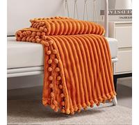 DISSA Fleece Blanket Twin Size - 60x80, Orange - Soft, Plush, Fluffy, Fuzzy, Warm, Cozy - Perfect Throw for Couch, Bed, Sofa - with Pompom Fringe - Flannel Blanket Throw Blanket