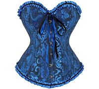 DISSA Women Blue Vintage Corset Push Up Overbust Bustier Corset Lace up,2-4,C777