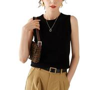 DISSA Women Cashmere Black Jumper Sleeveless Crewneck Slim Cashmere Wool Thin Vest Solid Color Ladies Sweater,12,SH343