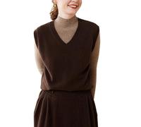 DISSA Women Cashmere Brown Jumper Sleeveless V-Neck Relaxed Cashmere Wool Thin Vest Solid Color Ladies Sweater,14,SPR2321