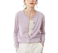 DISSA Women Cashmere Cardigan Purple Crewneck Sweater Long Sleeve Relaxed Cashmere Wool Thin Cardigan Solid Color Ladies Sweater,14,SPR1201