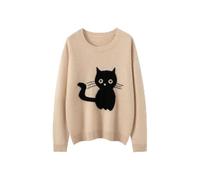 DISSA Women Cashmere Jumper Beige Crewneck Knitted Jumper Long Sleeve Fitted Cashmere&Wool Thick Animal Motif Ladies Sweater,UK 12,MY25109