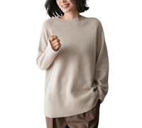 DISSA Women Cashmere Jumper Beige Crewneck Knitted Jumper Long Sleeve Relaxed Cashmere&Wool Thick Plain Ladies Sweater,UK 10,MY25224