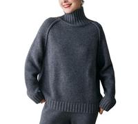 DISSA Women Cashmere Jumper Grey Turtleneck Knitted Jumper Long Sleeve Relaxed Cashmere&Wool Thick Plain Ladies Sweater,UK 10,MY2594