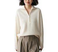 DISSA Women Cashmere Jumper Off-White Turtleneck Knitted Jumper Long Sleeve Relaxed Cashmere&Wool Thick Plain Ladies Sweater,UK 10,MY2573