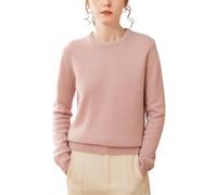 DISSA Women Cashmere Jumper Pink Crewneck Knitted Jumper Long Sleeve Relaxed Cashmere Wool Thick Solid Color Ladies Sweater,UK 12,SPR2448