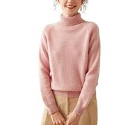 DISSA Women Cashmere Jumper Pink Roll Neck Sweater Long Sleeve Relaxed Cashmere Wool Thick Jumper Solid Color Ladies Sweater,16,DF8006