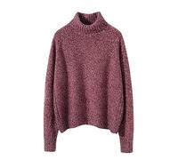 DISSA Women Cashmere Jumper Pink Roll Neck Sweater Long Sleeve Relaxed Cashmere Wool Thick Jumper Solid Color Ladies Sweater,One Size,ZSBR8324