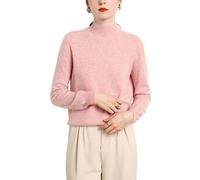 DISSA Women Cashmere Jumper Pink Stand Neck Sweater Long Sleeve Relaxed Cashmere Wool Thin Jumper Solid Color Ladies Sweater,12,MZ2221