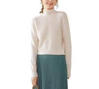DISSA Women Cashmere Jumper White Roll Neck Sweater Long Sleeve Slim Cashmere Wool Thin Jumper Solid Color Ladies Sweater,8,SH1002