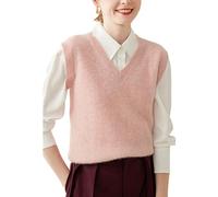 DISSA Women Cashmere Pink Jumper Sleeveless V-Neck Relaxed Cashmere Wool Thick Vest Solid Color Ladies Sweater,16,SH308