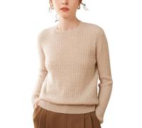 DISSA Women Crew Neck Long-Sleeve Knit Cashmere Wool Jumper,UK 8-16 | Weekend outing,thin cable knit,neat shoulder seams,ribbed cuffs,supple texture,elastic yarn,loose silhouette