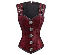 DISSA Women Retro Lace up Corset Overbust G-String Top Corset Steel Boned,C674,Red,M