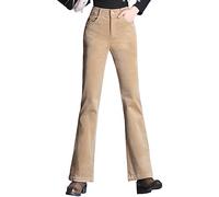 DISSA Women's Flared Trousers Beige High-Waisted Plus Size Trousers Work Business Office Corduroy Spring and Autumn Thick Ladies Trousers,UK 14,P1028