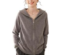 DISSA Women's Hooded Long-Sleeve Knit Cashmere Wool Cardigan,UK 6-14 | Office layering,light plain knit,full-zip closure,adjustable hood drawcords,ribbed trim,stretchy weave,versatile fit