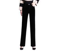 DISSA Women's Straight-Leg Trousers Black High-Waisted Plus Size Trousers Work Business Office Corduroy Spring and Autumn Thick Ladies Trousers,UK 18,P12