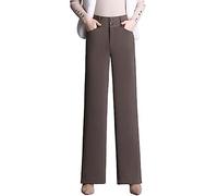 DISSA Women's Straight-Leg Trousers Camel High-Waisted Plus Size Trousers Work Business Office Casual Office Spring and Autumn Thick Ladies Trousers,UK 14,PF2020