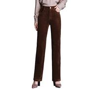 DISSA Women's Straight-Leg Trousers Khaki High-Waisted Plus Size Trousers Work Business Office Corduroy Spring and Autumn Thick Ladies Trousers,UK 16,P12