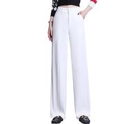 DISSA Women's Straight-Leg Trousers White High-Waisted Plus Size Trousers Work Business Office Casual Office Spring, and Autumn Ladies Trousers,UK 14,P5319