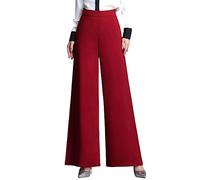 DISSA Women's Wide-Leg Trousers Burgundy High-Waisted Plus Size Trousers Work Business Office Casual Office Spring and Autumn Thick Ladies Trousers,UK 18,P9835
