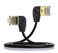Disscool Cat8 Ethernet Cable, Gold Plated Head High Speed RJ45 Flat Internet Cable Network LAN Patch Cord Right 90 Degree Male to Left 90 Degree Male Indoor&Outdoor for Modem(0.5m,Right to Left)