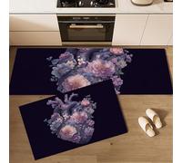 Dissecting The Heart Flower 2 Pieces Non Slip Kitchen Mat Kitchen Rug Set, Dark Romance Hallway Runner Dining Room Entryway and Door Mat Set, 43x75cm+43x150cm