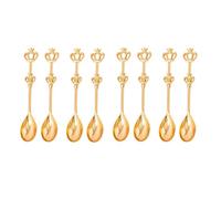 dissot 8PCS Stainless Steel Coffee Cake Spoon Crown Cake Spoons Small Teaspoon for Ice-Cream, Soup, Salt, Sugar(Gold) Easy to Use 10x2cm