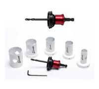 Disston QuickCore 7 pc Set - 1 Each: 1", 1-1/4", 1-1/2", 1-3/4", 2", and 2-1/2" Hole saws, with 2 Arbors with a Pilot Drill bit, Hex Key