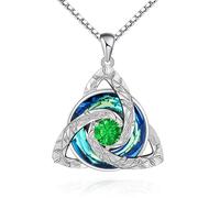 Distance Celtic Birthstone Necklace for Women, S925 Sterling Silver Trinity Knot Triquetra Austria Crystal Pendant, Birthstone Necklace Birthday Anniversary Jewelry Irish Scottish Gifts for Her