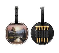 Distant Mountains and Rivers Black Printed Golf tee Storage Bag - for Men only, Durable PU Material, Easy to Carry, Enhance The Golf Experience