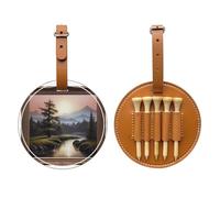 Distant Mountains and Rivers Brown Printed Golf tee Storage Bag - for Men only, Durable PU Material, Easy to Carry, Enhance The Golf Experience
