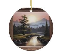 Distant Mountains and Rivers Christmas Decorations - Round Ceramic Ornaments, Christmas Tree Decorations and Holiday Party Supplies