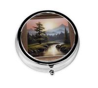 Distant Mountains and Rivers Mini Round Pill Box, can be Put into Wallet, Pocket, Light and Convenient, 3 Compartment Pill Box, Portable Pill Box,