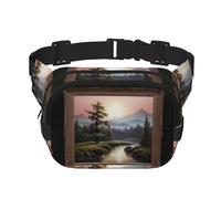 Distant mountains and rivers Pattern trendy fashionable waist bag, unisex travel sports messenger bag