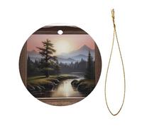 Distant mountains and rivers patterned Christmas decorations - round ceramic ornaments, Christmas tree decorations and holiday party supplies