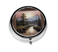 Distant Mountains and Rivers Portable Pill Box, 3 Compartment Pill Box, can be Put into Wallet, Pocket, Light and Convenient, mini Round Pill Box