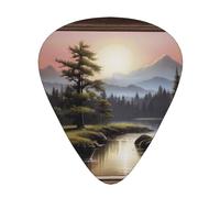 Distant mountains and rivers Printed pick set - 12 pieces, thin, medium and thick guitar picks, suitable for guitar, bass, electric guitar and ukulele