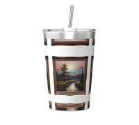 Distant mountains and rivers Stainless steel travel bottle with straw water bottle to store hot and cold drinks, handheld cup cone straw.