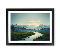 Distant Mountains Vol.1 Framed Print | A2 Black Framed Wall Art | Ready to Hang | Modern Landscape Picture | Living Room Bedroom Lounge Office