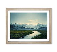 Distant Mountains Vol.1 Framed Print | A2 Oak Framed Wall Art | Ready to Hang | Modern Landscape Picture | Living Room Bedroom Lounge Office