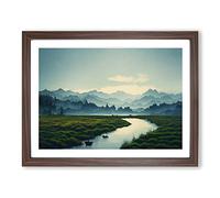 Distant Mountains Vol.1 Framed Print | A3 Walnut Framed Wall Art | Ready to Hang | Modern Landscape Picture | Living Room Bedroom Lounge Office