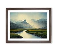 Distant Mountains Vol.2 Framed Print | A2 Walnut Framed Wall Art | Ready to Hang | Modern Landscape Picture | Living Room Bedroom Lounge Office