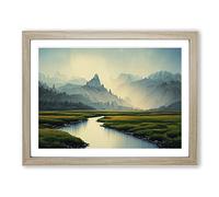 Distant Mountains Vol.2 Framed Print | A3 Oak Framed Wall Art | Ready to Hang | Modern Landscape Picture | Living Room Bedroom Lounge Office