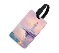Distant Ocean Lighthouse Dreamy Pastel Sky Luggage Tag Travel Bag Suitcase Baggage Name Tags